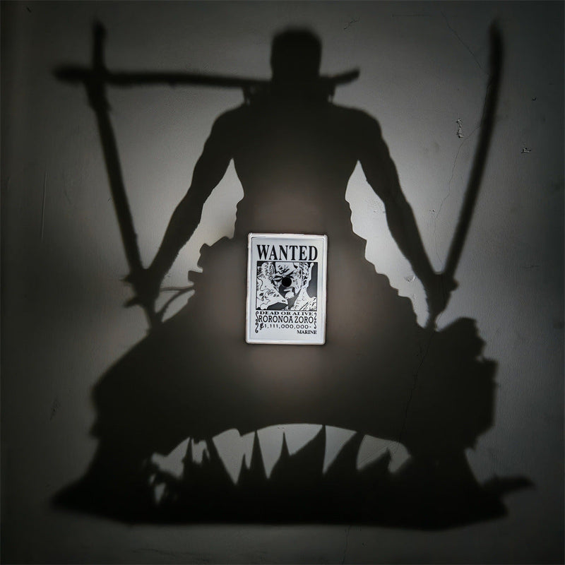Zoro shadow projection lamp casting a silhouette on the wall