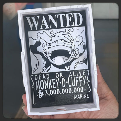 Luffy Gear 5 lamp front, WANTED poster design, held in hand