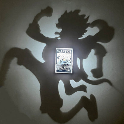 Luffy Gear 5 shadow lamp casting its silhouette on the wall