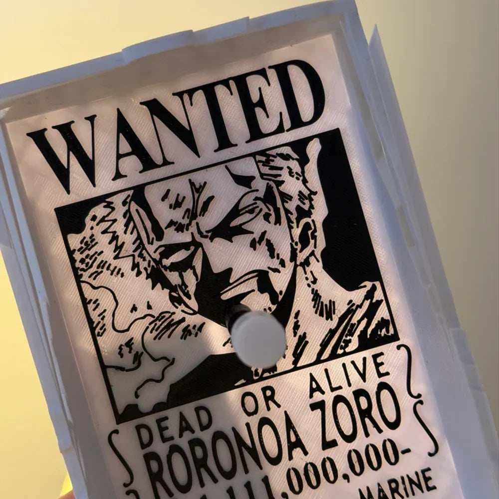 Close-up of the WANTED poster front