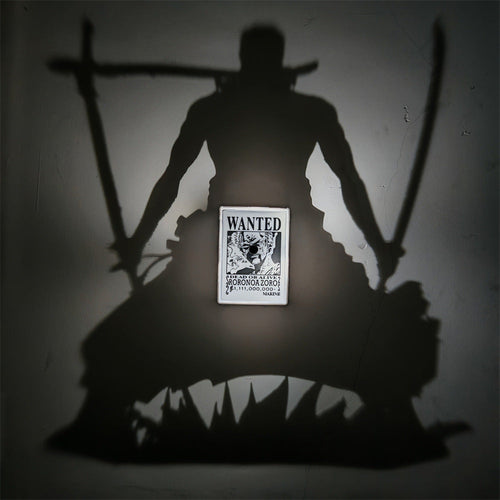 Zoro shadow projection lamp casting a silhouette on the wall