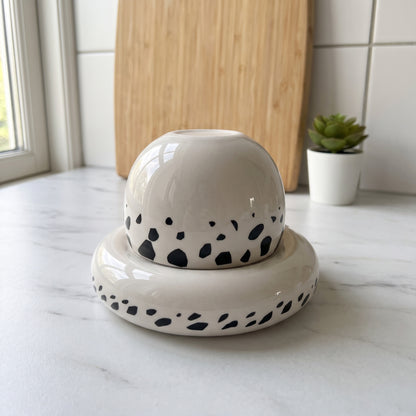 Law spotted hat mug on a kitchen counter